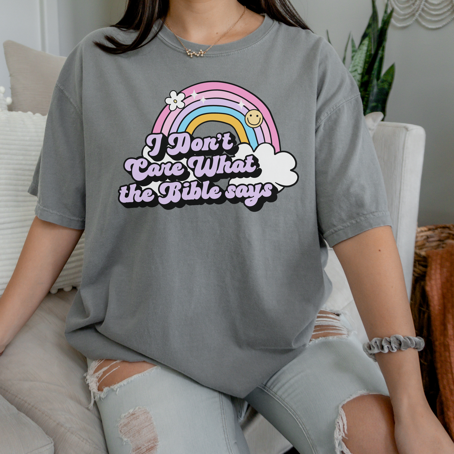 I don't care what the Bible says Grey Graphic Tee