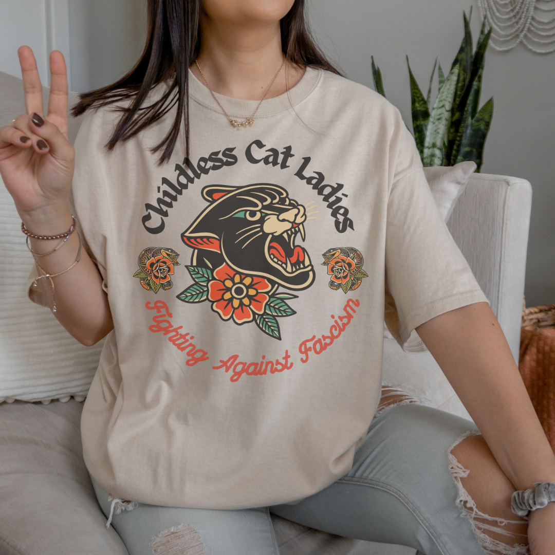 Childless Cat Lady Against Fascism Vintage Wash